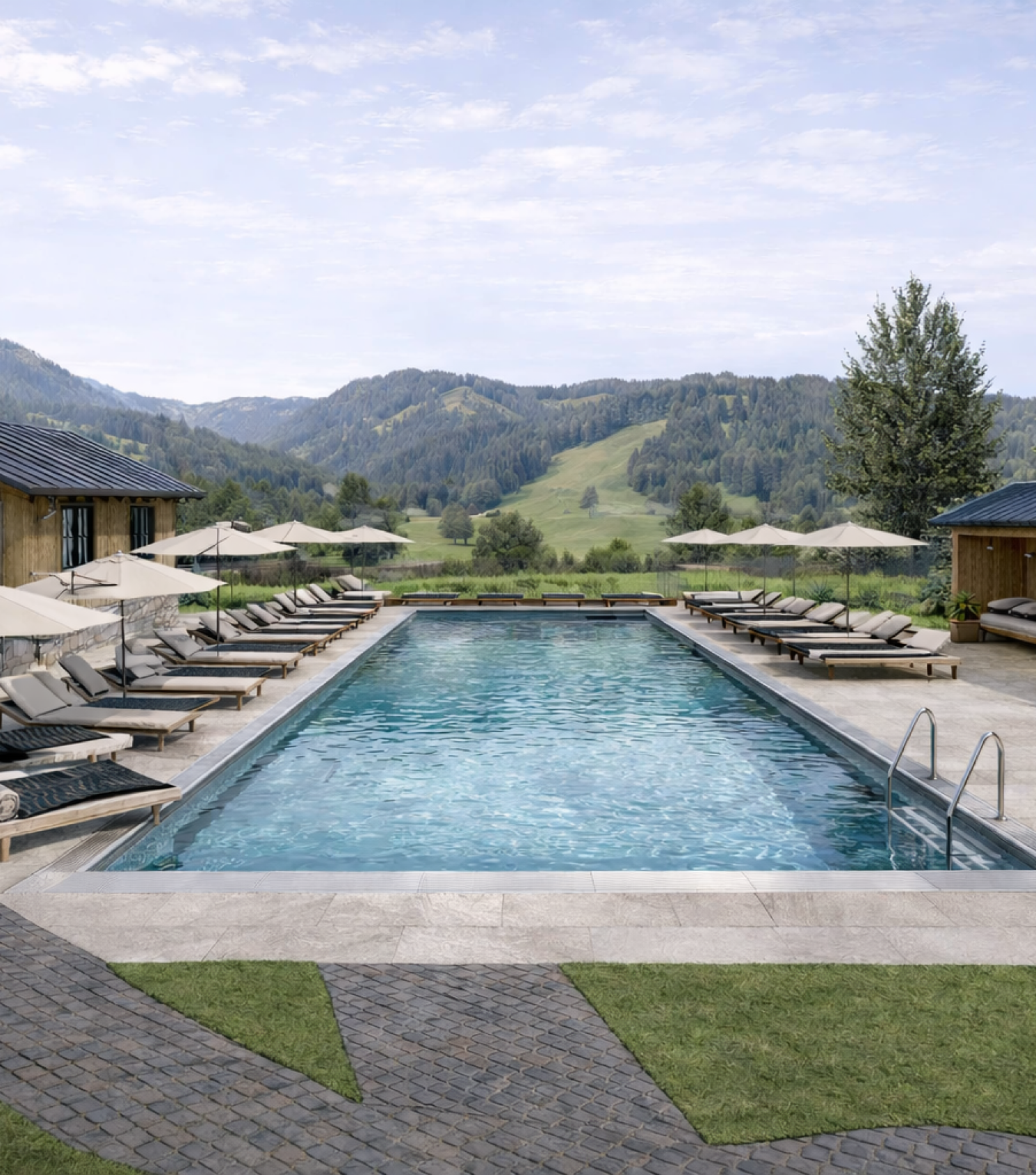Rendering des neuen Outdoor Pools im Garten des Resl Resorts